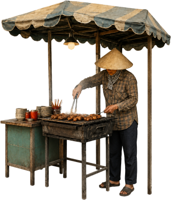 Cô bán hàng, vỉ nướng