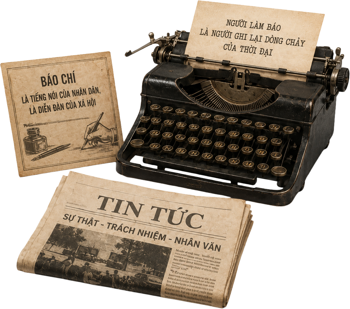 Tờ báo, máy đáng chữ