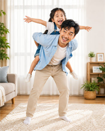 Bố và con, vui vẻ