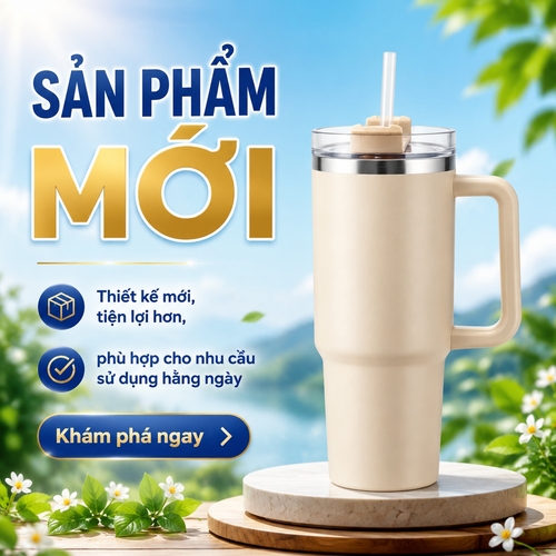 Tiêu đề: SẢN PHẨM MỚI
Nội dung: Thiết kế mới, tiện lợi hơn, phù hợp cho nhu cầu sử dụng hằng ngày
CTA: Khám phá ngay
Dùng hình ảnh sản phẩm làm trọng tâm, bố cục sạch, chuyên nghiệp.