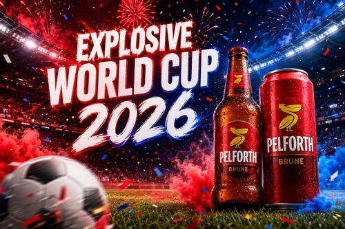 Explosive World Cup 2026 social media poster. Dramatic football stadium packed with fans, fireworks, colorful smoke, confetti explosion, glowing stadium lights, football flying toward the viewer, dynamic camera angle, intense energy, vibrant red and blue lighting, premium sports campaign, realistic 3D