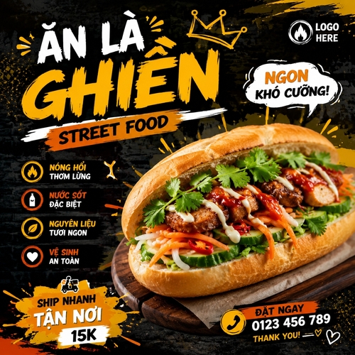 tạo post món ăn ngon đường phố