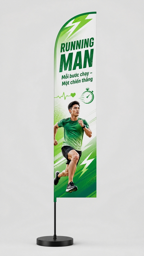 tone xanh lá trắng, có hình Runner kết hợp icon nhịp tim, đồng hồ, tia sét, phong cách hiện đại năng động