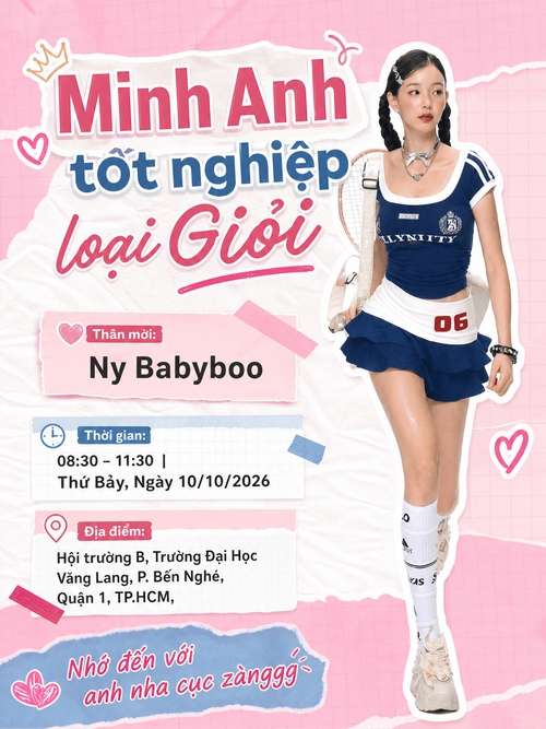 Thiết kế Thư mời tốt nghiệp cho Minh Anh với thông tin chi tiết đã cung cấp.