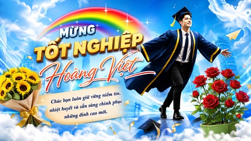 Từ hình kết hợp với https://media.penci.vn/bfc/image/transform/width=800,height=800/libs/images/2026/04/penci_pexels_6946.jpg, https://media.penci.vn/bfc/image/transform/width=800,height=800/libs/images/2026/03/penci_pexels_10954006.png, https://media.penci.vn/bfc/image/transform/width=800,height=800/libs/images/2026/07/penci_bich_tram_w29.jpg, https://media.penci.vn/bfc/image/transform/width=800,height=800/libs/images/2026/06/penci_desgin_totnghiep.jpg, https://media.penci.vn/bfc/image/transform/width=800,height=800/graphics/2025/12/penci-601dd768279ab993cb91c0a96b784389-2025093315.png cho ra thiết kế với nội dung: Hình 3làm background, các hình còn lại tách nền ghép lộn xộn, hình 4 ở giữa, chữ nghiêng, chữ Hoàng Việt font viết tay bay bổng