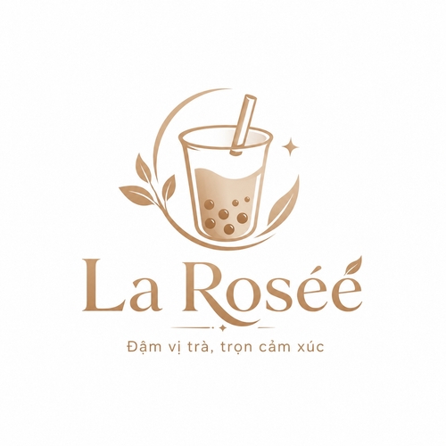 Màu nâu sang chảnh, logo tối giản tạo từ ly trà sữa, phong cách luxury