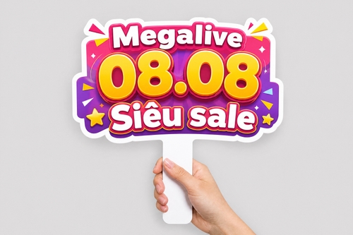 Thiết kế Hashtag với nội dung 'Megalive 08.08 Siêu sale'