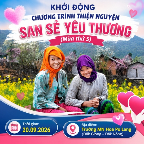 Từ hình https://media.penci.vn/bfc/image/transform/width=800,height=800/libs/images/2025/03/penci_pixabay_xuanduongvan87_11.jpg, https://media.penci.vn/bfc/image/transform/width=800,height=800/libs/images/2025/10/penci_pixabay_girls_8103861_1920.jpg kết hợp với cho ra thiết kế với nội dung: Thời gian: 20.09.2026, Địa điểm: Trường MN Hoa Po Lang (Đắk Glong – Đắk Nông)