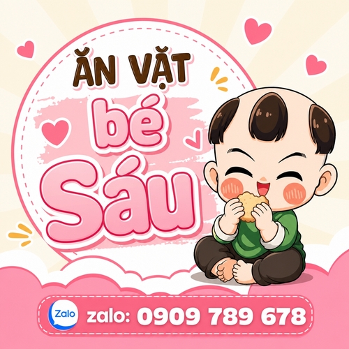 Đổi hình này bé đang ăn bánh https://media.penci.vn/bfc/image/transform/width=800,height=800/graphics/2026/06/penci-4ff0598370dbd4988f7e3bb5ff98f2ab-2026115249.png tạo thiết kế giốnghttps://media.penci.vn/bfc/image/transform/width=800,height=800/libs/imgupload/2026/07/upload_367_acSmcUZpdImC.png, kết hợp cho ra thiết kế với nội dung: Ăn vặt bé Sáu, zalo: 0909 789 678