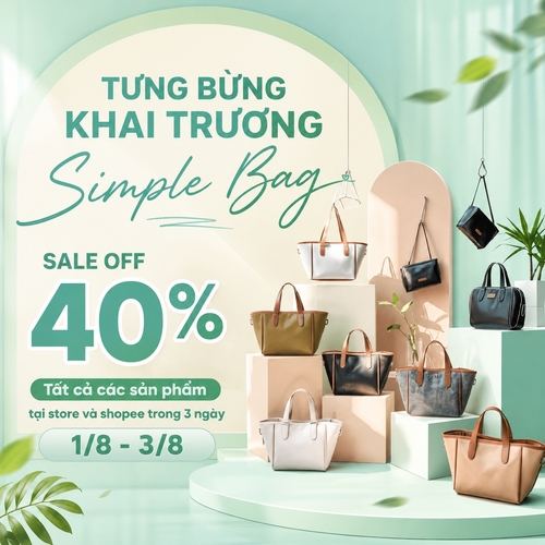 Từ hình https://media.penci.vn/bfc/image/transform/width=800,height=800/libs/imgupload/2026/07/upload_53365_erwmtmdDCG4i.png kết hợp cho ra thiết kế với nội dung: nền màu xanh mint kem chữ xanh mint nổi bật, chữ Simple Bag font viết tay bay bổng