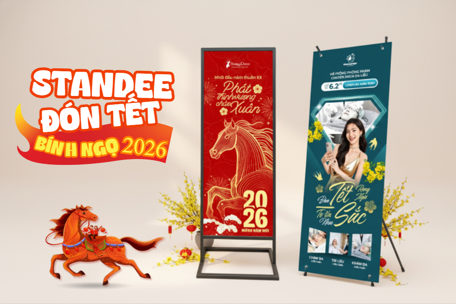 Tổng hợp mẫu Standee Tết 2026 ấn tượng, Standee chúc mừng năm mới cho các sự kiện, cửa hàng, công ty dịp Tết Bính Ngọ