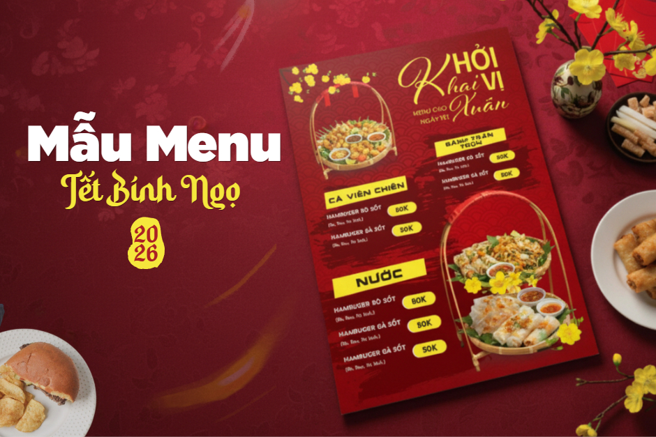 Mẫu Menu Tết 2026 đẹp, chuyên nghiệp cho quán cafe, nhà hàng, spa, miễn phí tải xuống